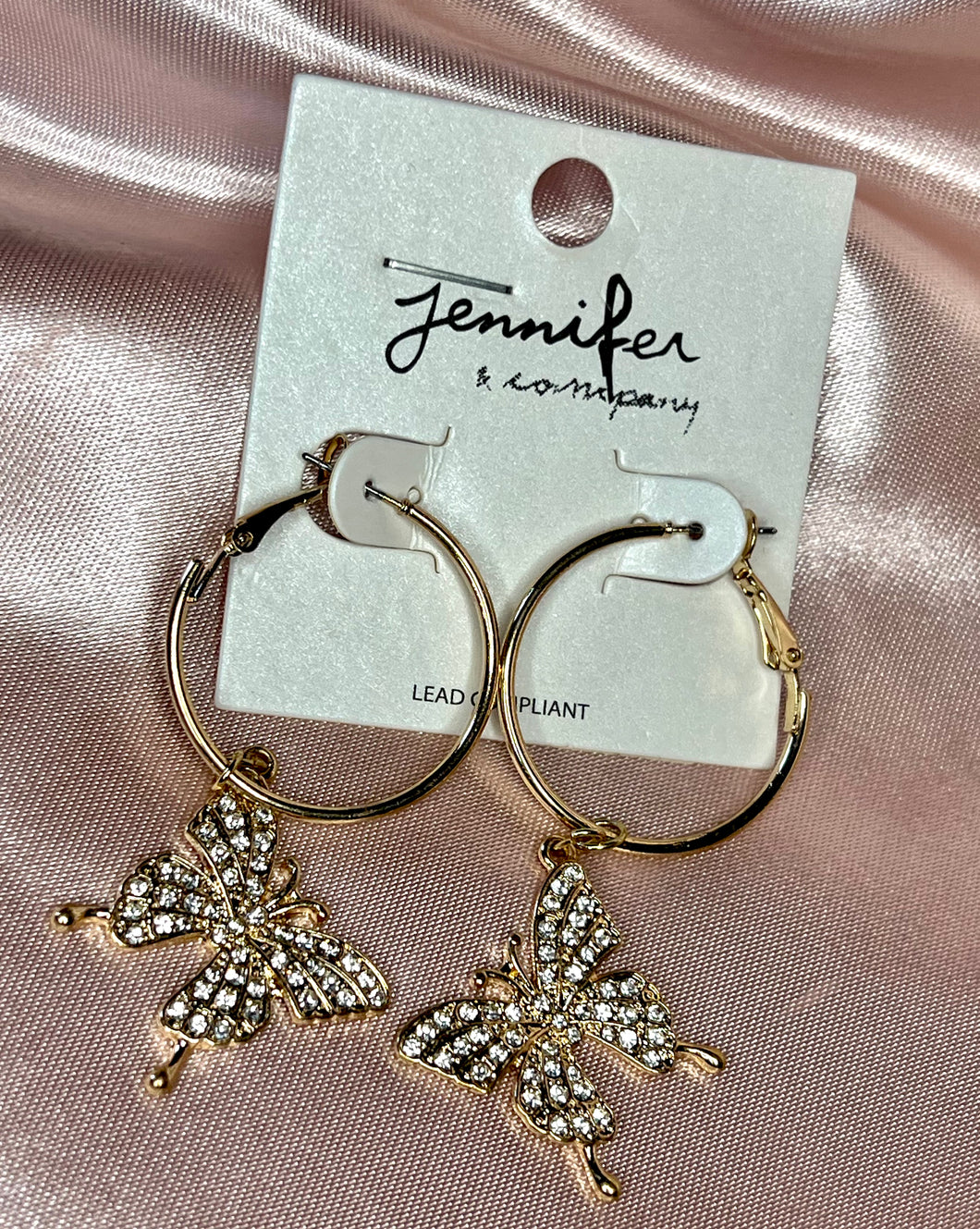 Hoops Earrings With Dangling Gold Butterfly